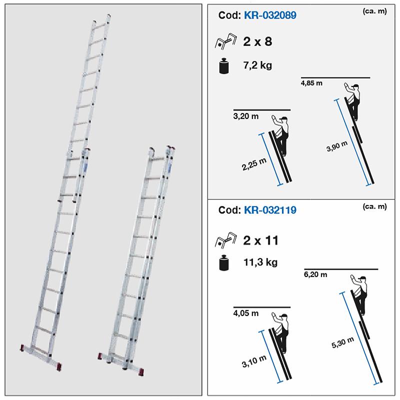 Scara culisanta din aluminiu Corda, 2x8 trepte