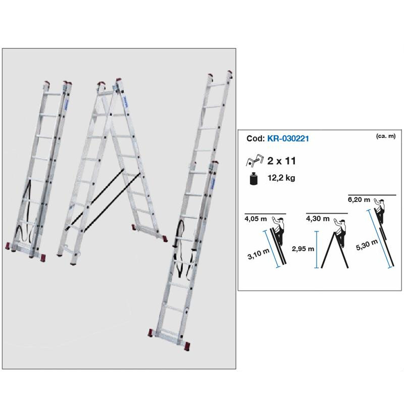 Scara multifunctionala din aluminiu Corda, 2x11 trepte