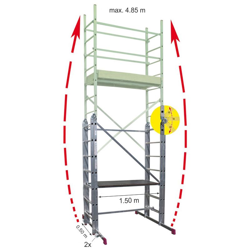 Scara / schela articulata Corda 0,6 x 1,5m, aluminiu, inaltime lucru 4,85m