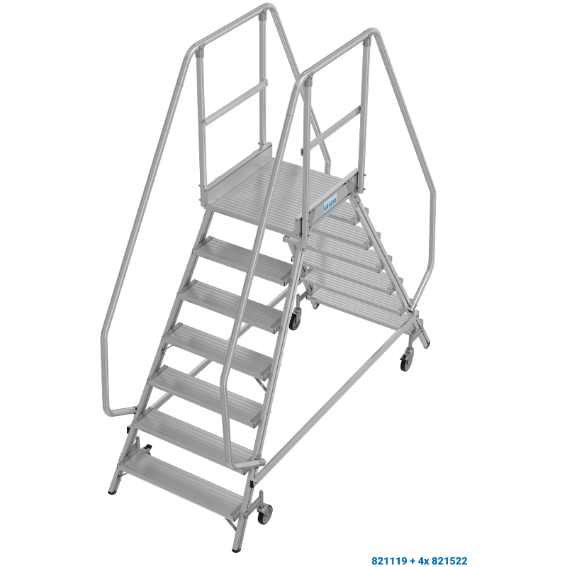 Scara cu podest mobila, cu trepte pe 2 parti (2x7 trepte)