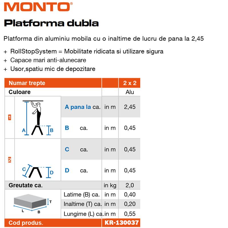 Scara mobila Monto Rolly galbena dubla 2x2 trepte, cu roti retractabile automat