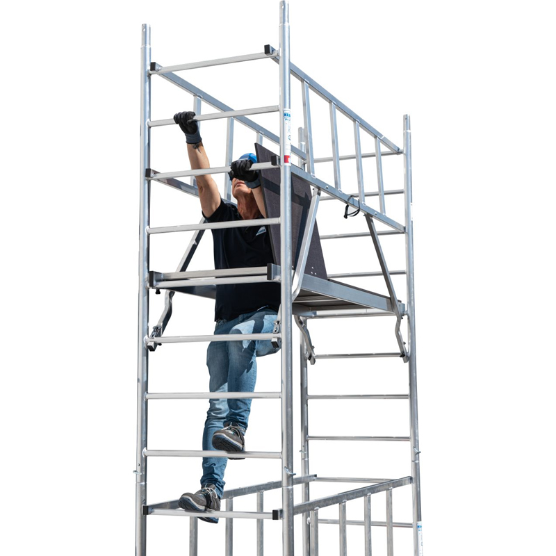Schela Protec 0,6 x 2m, aluminiu, inaltime lucru 8.3m, inaltime schela 7.45m, inaltime platforma 6.3m (0+1+4+(2*3)+(2*Stabilizatoare))