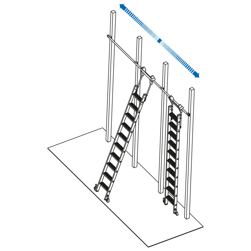 Scara pentru rafturi cu mecanism de rulare superior pentru sina din teava tubulara, 6 trepte, inaltime maxima de lucru 2.7m
