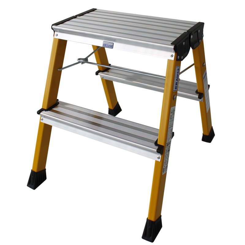 Scara mobila Monto Rolly galbena dubla 2x2 trepte, cu roti retractabile automat - RESIGILAT